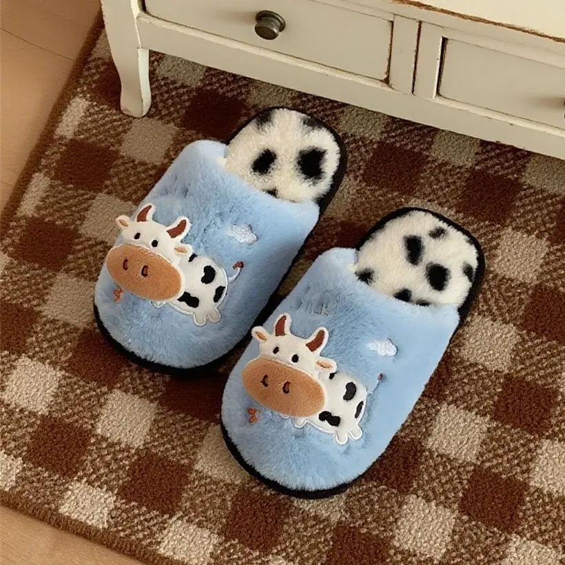 

Adorable dairy cow slippers woman winter thermal home shoes womens cute animal designer slides slippers snug room shoes ladies