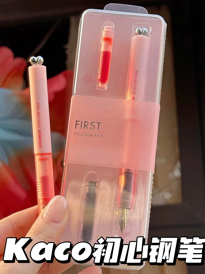 

Ручка-кисть KACO Spring Blossom для каллиграфии, с наконечником EF и сердцевидным кончиком, с чернилами, набор пастельно-розового и черного цветов для девочек, для ведения дневников и офиса