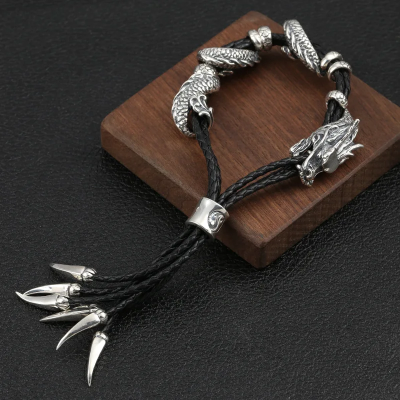 Vintage Dragon entangle Bracelet Stainless steel with Leather rope Exquisite Jewelry Accessories Gifts Men bracelet