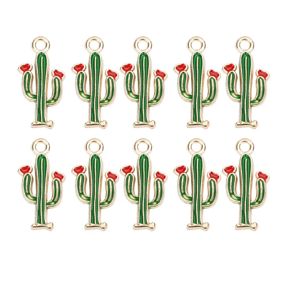 

20 Pcs Cactus Pendant Charm Green Alloy Enamel Plant Decor for DIY Bracelets Necklace Jewelry Accessories Crafting Supplies