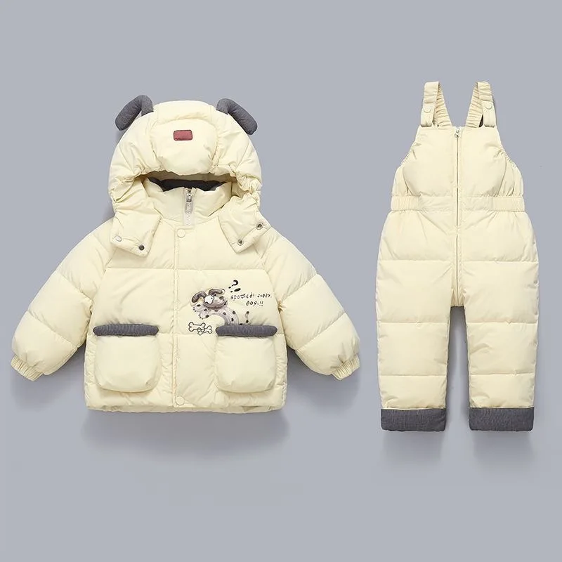 2026 Winter Infant Baby Girls Duck Down Jacket Outfit 1-4Yrs Girls Hooded Thicken Ski Suits Kids Girls Plush Coats+pant 2Pcs Set