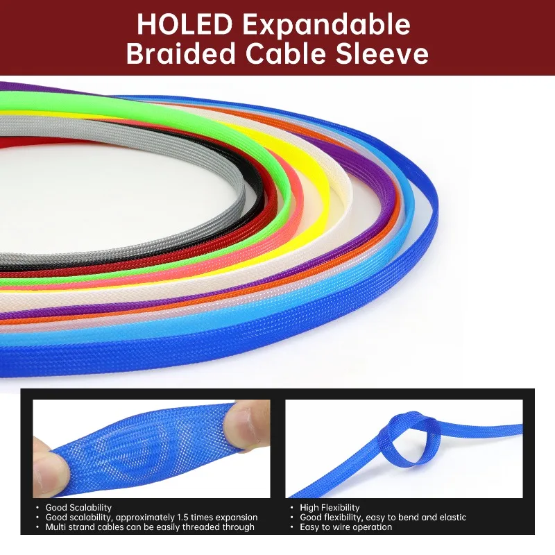 5m Expandable Braided Sleeve PET Insulated 2mm - 50mm High Density Nylon Mesh Tube Wire Wrap Cover Protection Cable Sleeving