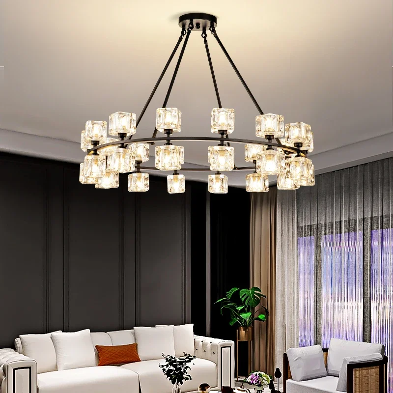 New Style Living Room Chandelier Post-Modern Simple and Light Luxury Splendid Crystal Circle Lamps Dining Room Bedroom Golden