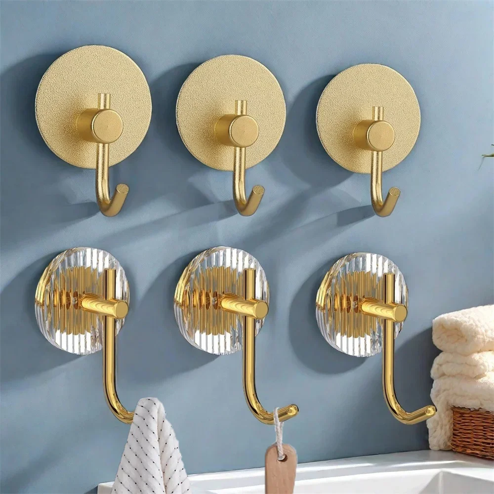 Metal / Acrylic Wall Hook Bathroom Self-adhesive Towel Hook No Punching Wall Mounted Towel Hanger Door Back Hook Home Decor