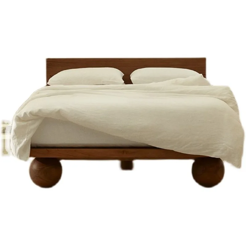 

All solid wood bed modern simple tatami children's bed wabi-sabi style homestay design log ball bed