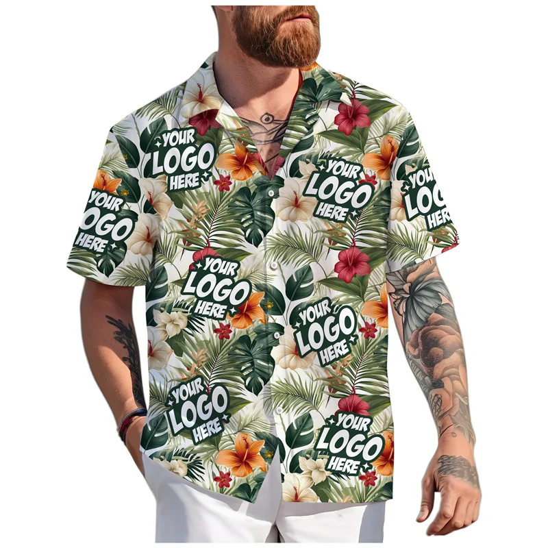 Hawaiian Men's and Women's Custom Logo Shirt with Custom 3D Printed Tropical Plant Shirt for Vacation Beach Aloha Shirt