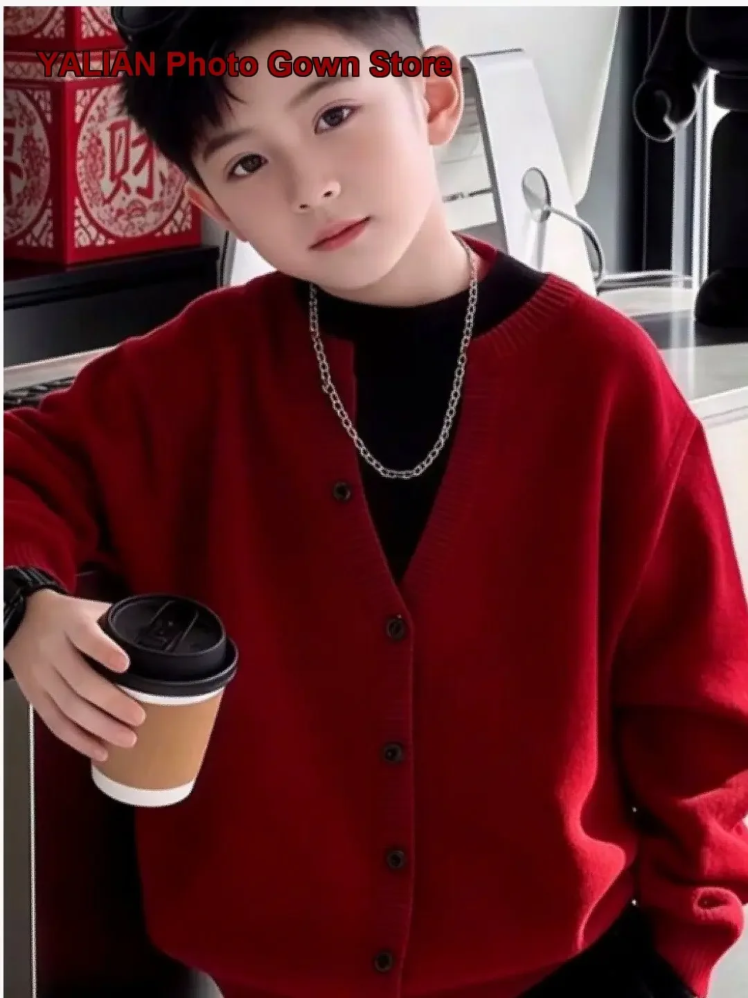 Boys Girls Fake Two-Piece Cardigan Stylish Cool Outfit for Winter Festive Occasions Little Kids