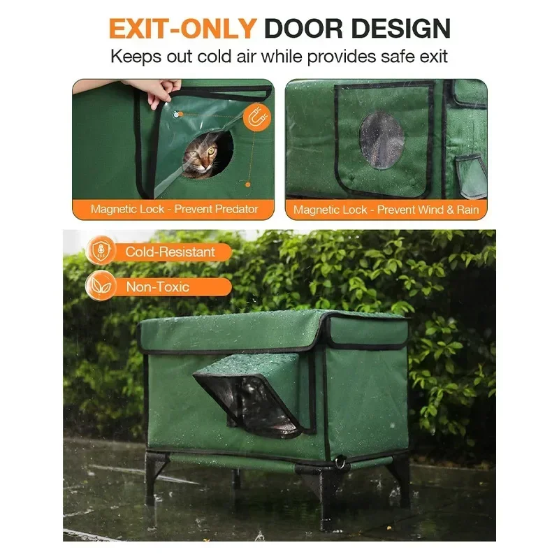 Indestructible Heated Cat House Large Capacity Thermal Insulated Waterproof Foldable Oxford Outdoor Cat Shelter
