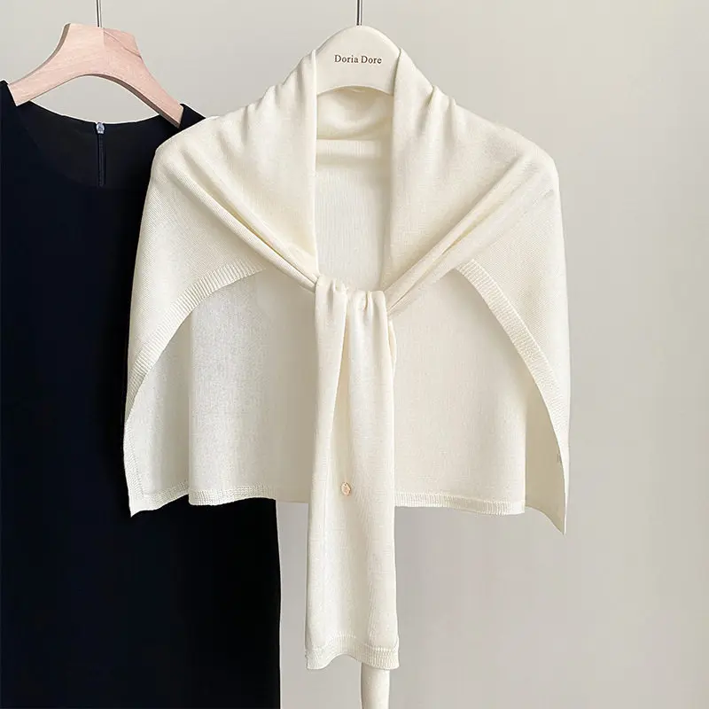 Scarf Women Knitted Shoulder Wrap T Shape Shawl Solid Color Poncho Cape Air Conditioner Cover Up Spring Autumn Winter Summer