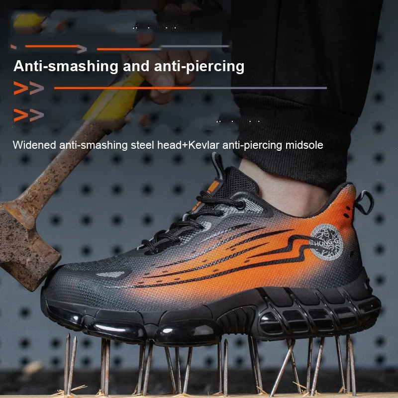 Four Seasons  Men's Work Safety Shoes Anti-smashing Steel Toe Puncture Proof Construction Lightweight Breathable Sneakers