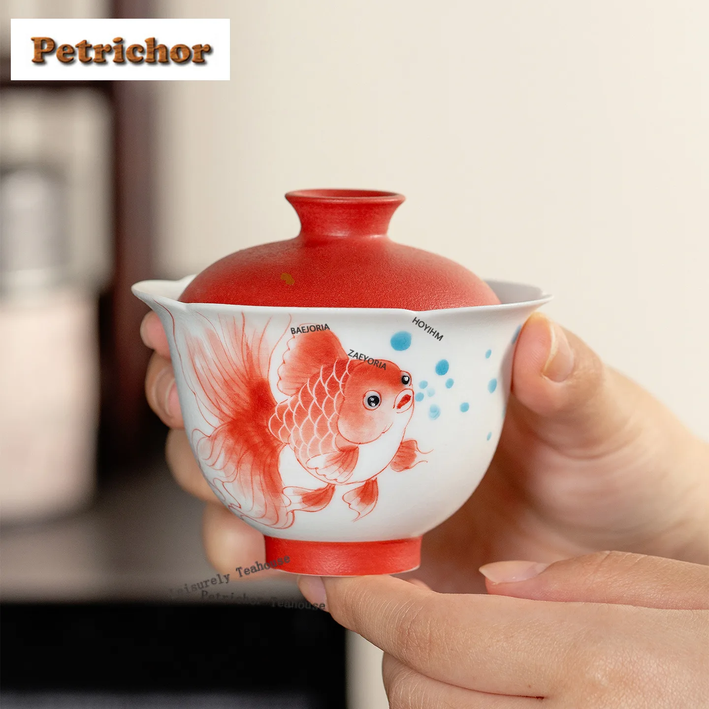 

100ml Hand-painted Red Carp Gaiwan Retro Tea Tureen Tea Bowl With Lid Kit Tea Brewing Cover Bowl Tableware Accessories Gift