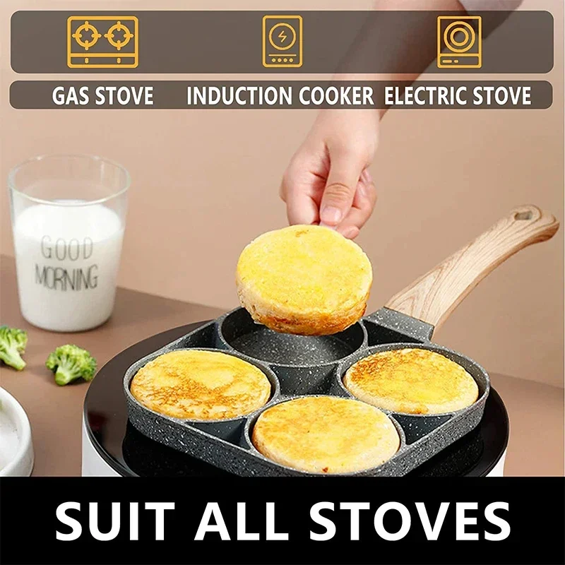 4 Cup Pancake Egg Frying Pan Non-Stick Omelet Poached Egg Pan with Anti-Scald Handle for Breakfast  Easy to Clean Safe for Home