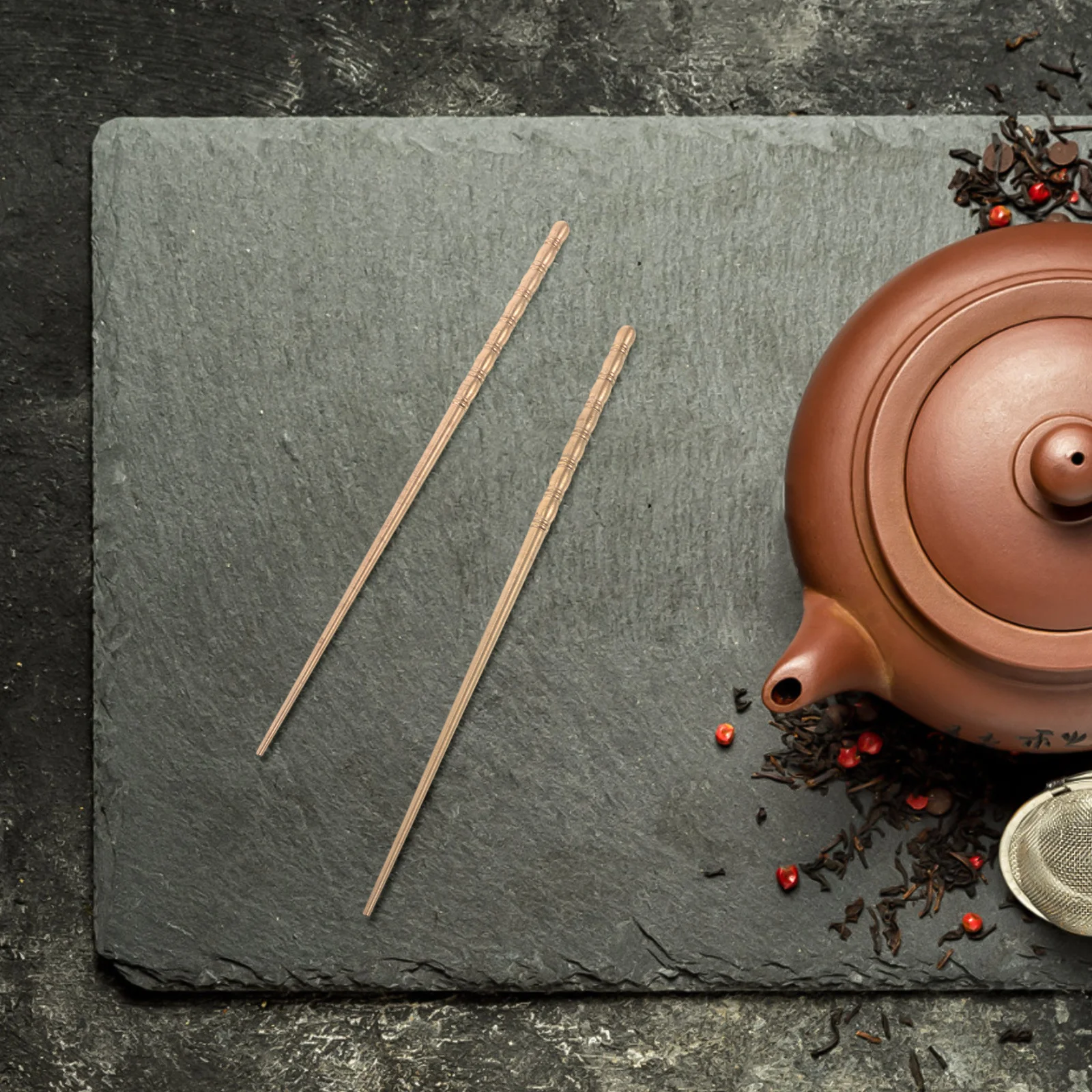 

1Pair Artisanal Copper Chopsticks Tea Ceremony Essentials Comfortable Grip Hot Coals Handling Reusable Long Metal