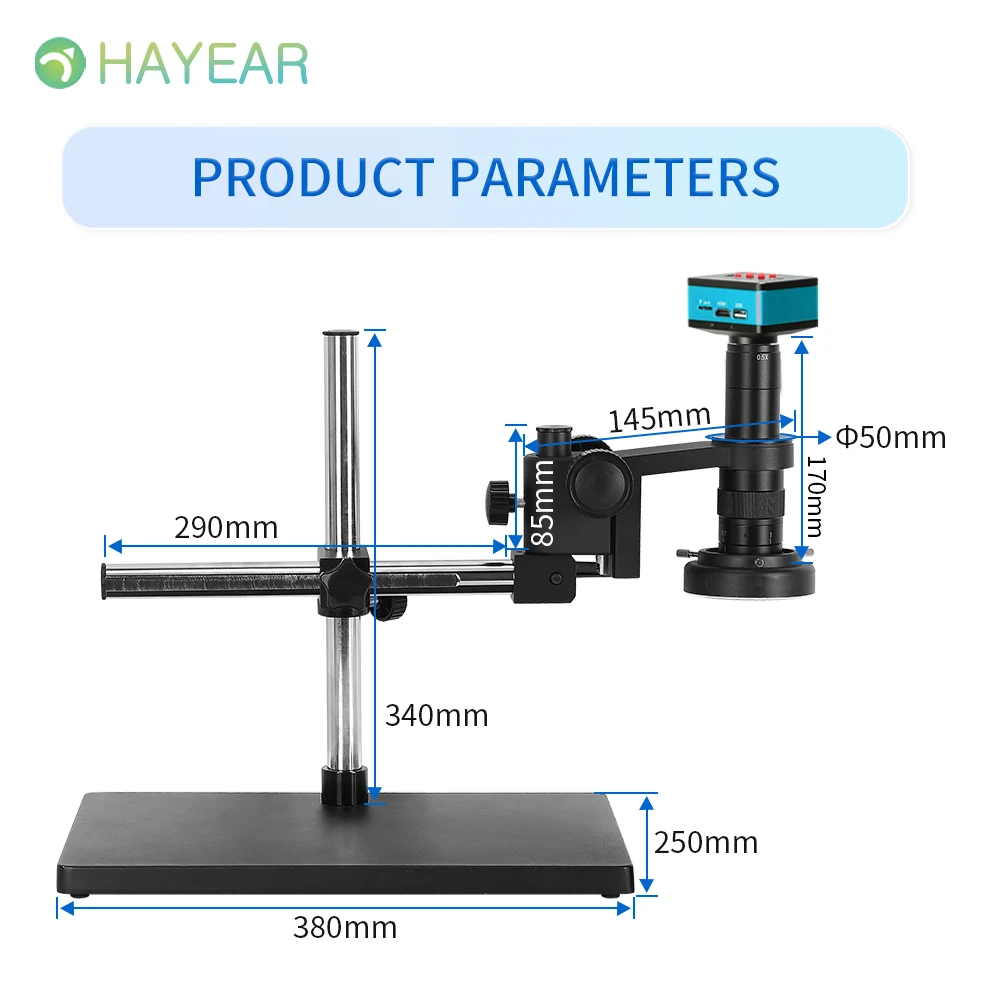 

HAYEAR 4K HD 60FPS Microscope Camera 180X Parfocal Lens Industrial Electronic Digital Microscope for Phone Repair PCB Soldering