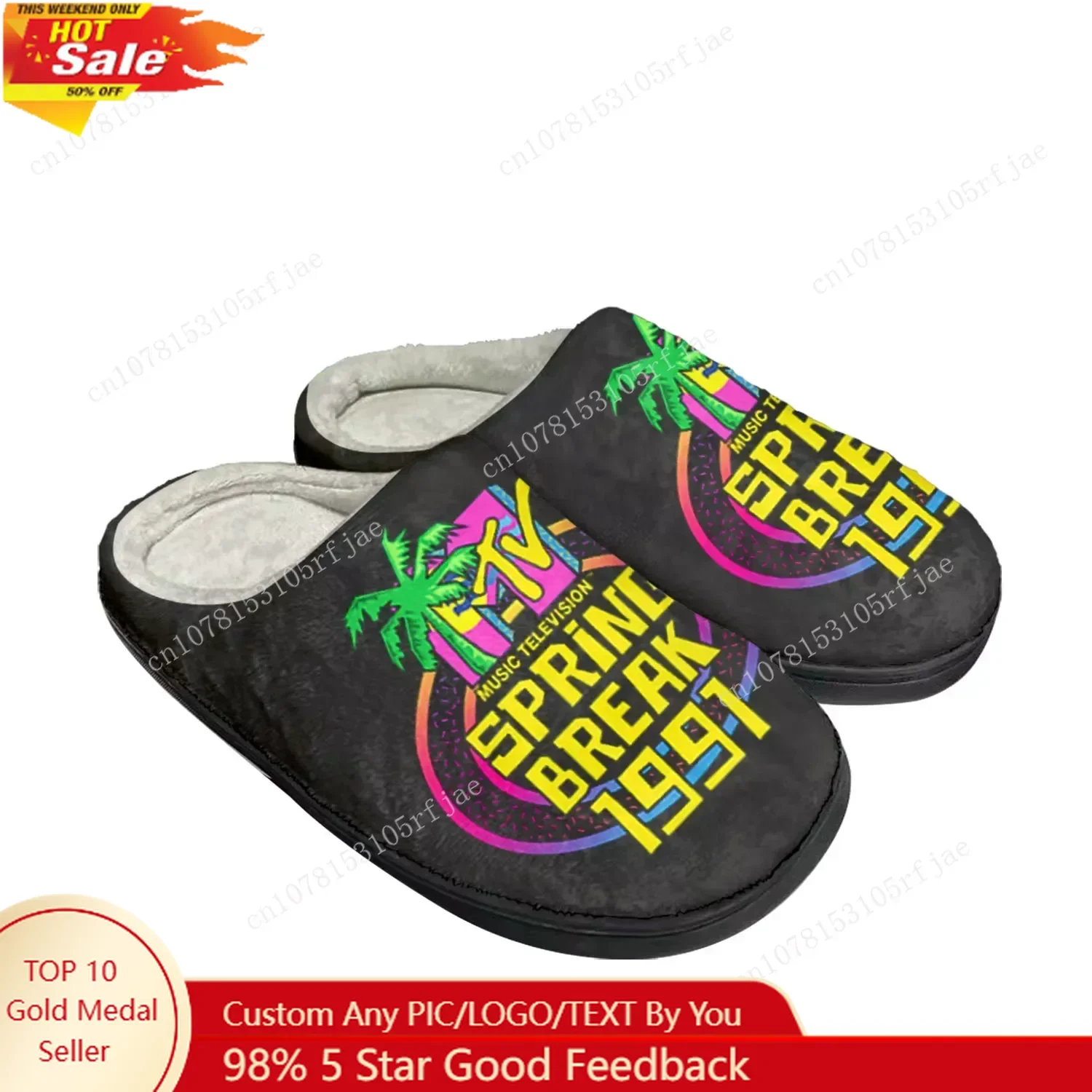 

MTV Spring Break 1991 Music Home Cotton Custom Slippers Mens Womens Sandals Plush Bedroom Casual Keep Warm Shoes Thermal Slipper