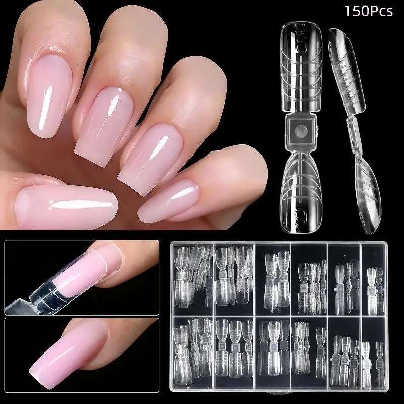 150 Uds. Moldes de uñas franceses de doble forma 2 en 1 con escala cubierta completa de doble punta extensión de uñas molde de Gel de construcción formas de uñas arte de uñas