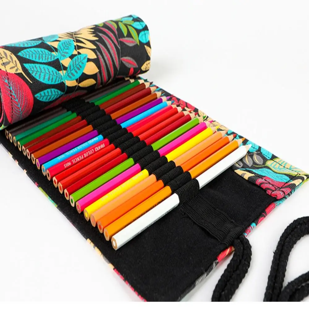 12/24/36/48/72 Hole Pencil Case Colorful Cloth Canvas Pencil Bag Stationery Organizer Storage Pouch Student School Supplies