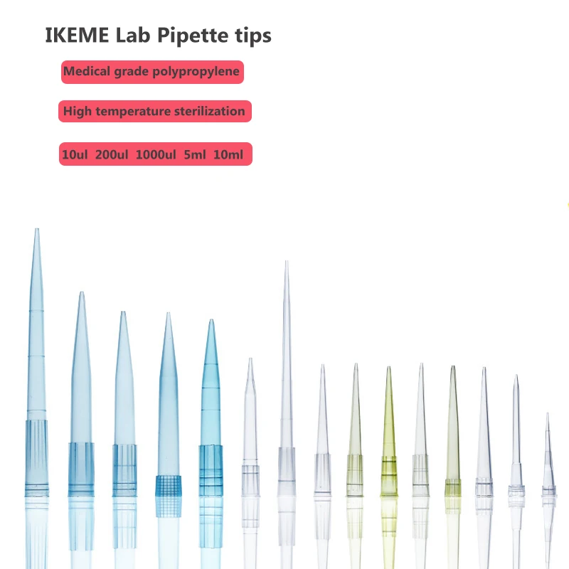 IKEME Lab Pipette Tip Plastic 10ul 200ul 1000ul 5ml 10ml Disposable MicroPipette Tips Transparent Autoclavable Medical Supplies