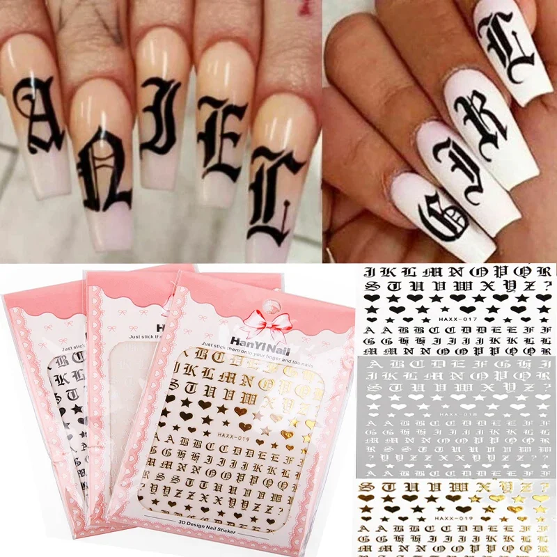 Letter 3D Nail Art Nail Applique Gold Letter Black Character Character Nails Glue Sticker Decal Nail Decoration DIY