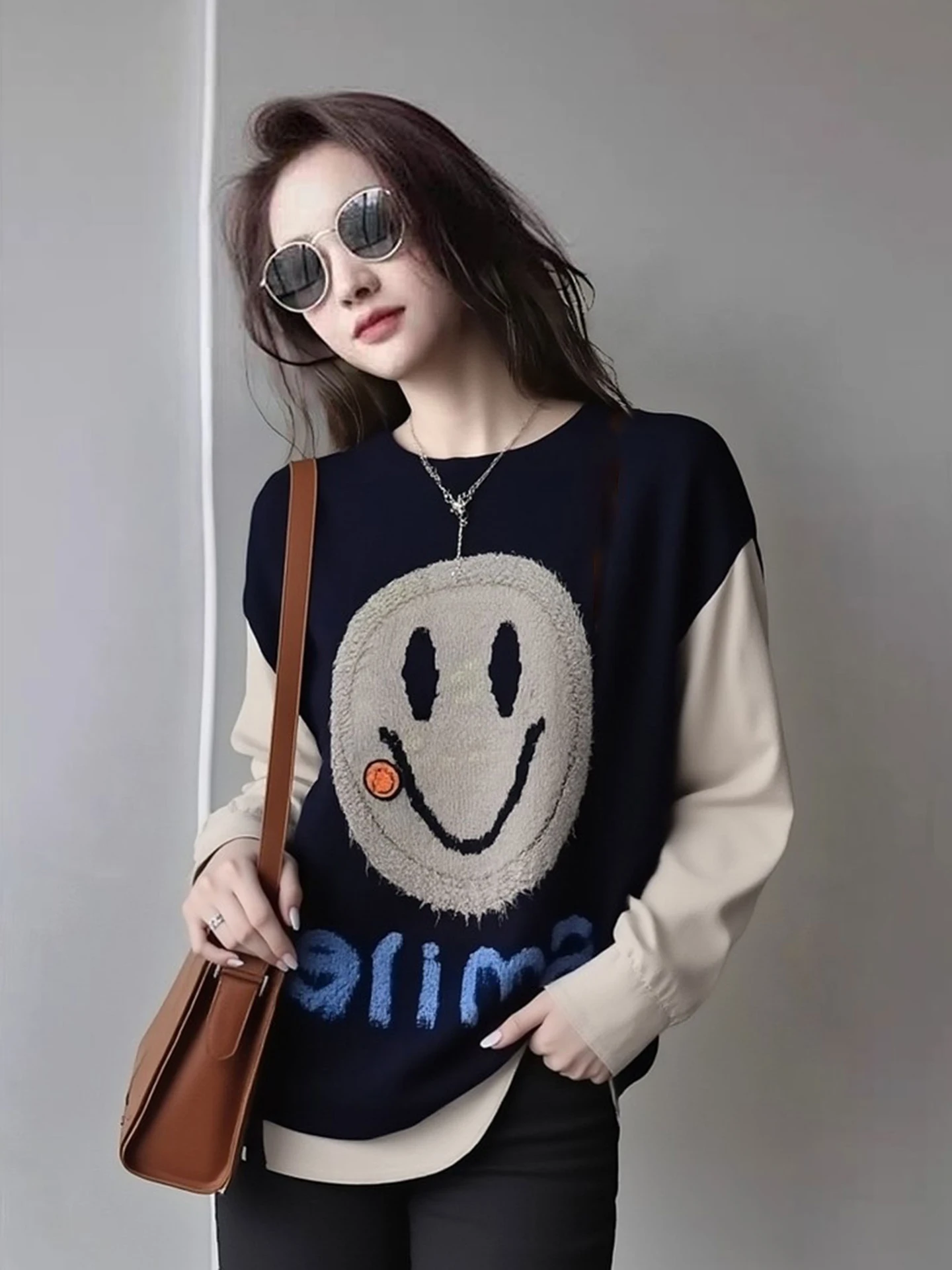 Fashionable Color Block  Face Knitted Vest Soft Lazy Style Layering Versatile Popular Top Elegant Style Women'swear