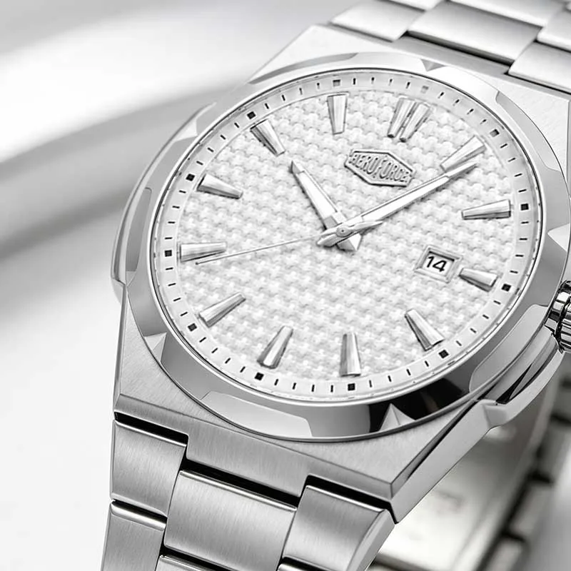 HEROFORCE Silver White Men Wristwatch Automatic Date Waterproof Luminous Watch For Men Stainless Steel Men's Quartz Watches Men