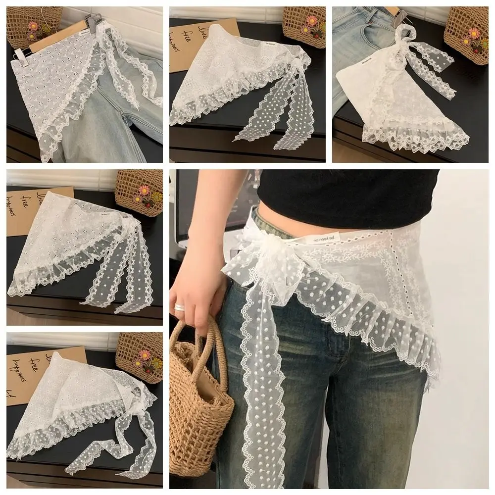 Rok Mini Renda Manis Modis Rok Kasa Gaya Korea Bunga Rok Tepi Ruffle Bertali Pinggang Tinggi Wanita