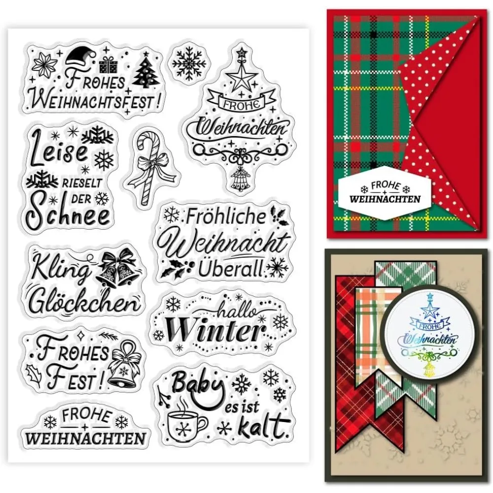 Christmas German Text Clear Stamps Christmas Tree Clear Stamps Jingle Bell Silicone Stamps for DIY Scrapbooking Photo Album