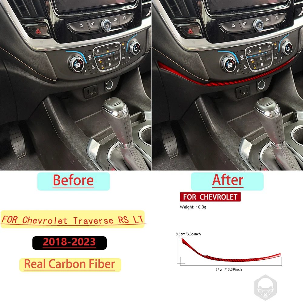 For Chevrolet Traverse RS LT 2018–2023 Car Center Console Frame Trim Red Real Soft Carbon Fiber Interior Car Accessories Sticker