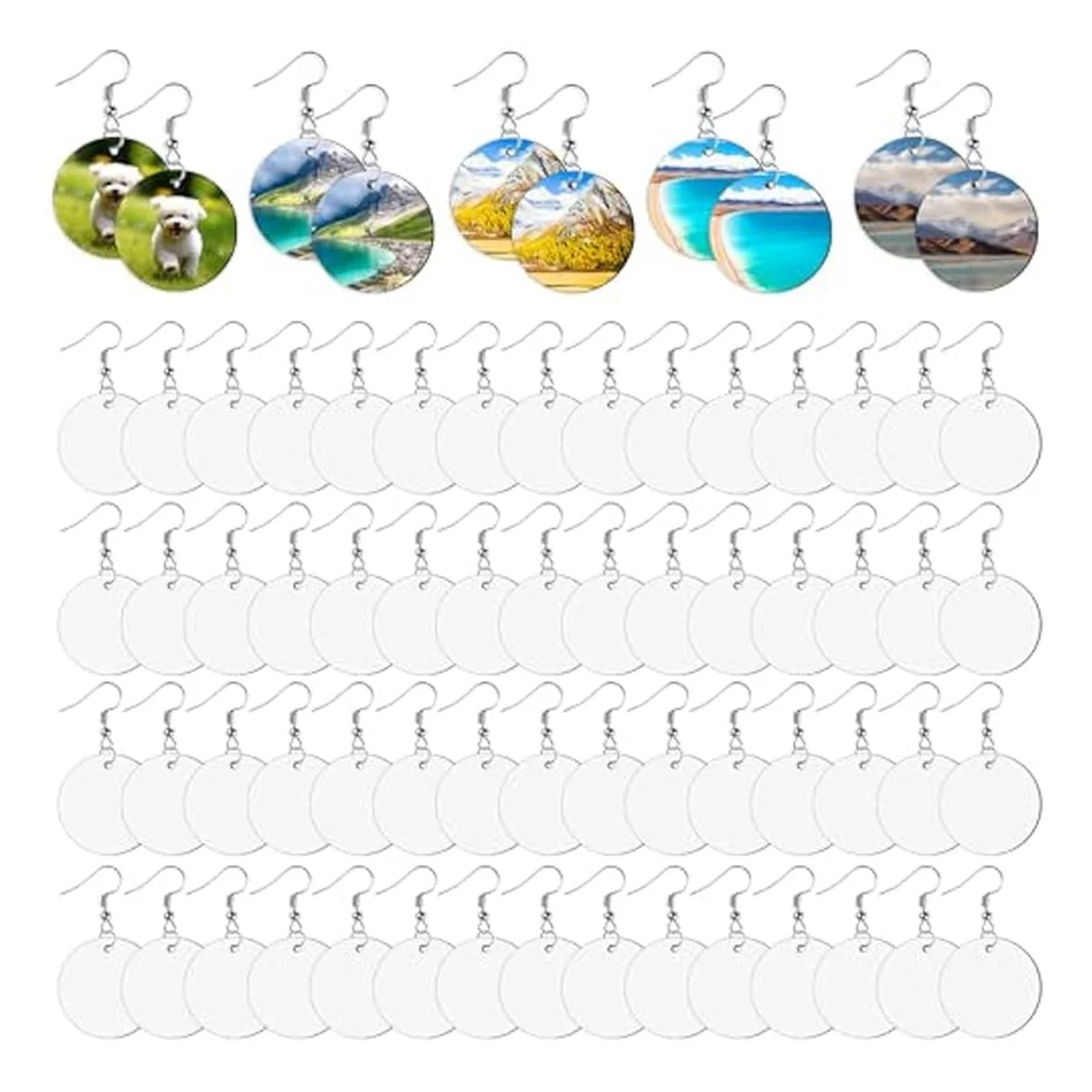 A32P_210Pcs Sublimation Earring Blanks Double Sides 70 Sublimation Blank Products ,70 Hooks and 70 Jump Rings Heat Transfer