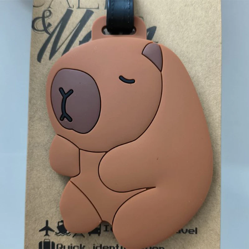 Kawaii Cute Capybara Luggage Tag Women Travel Accessories Cartoon PVC Luggage Label Men Portable Anti-loss Address Name Tag