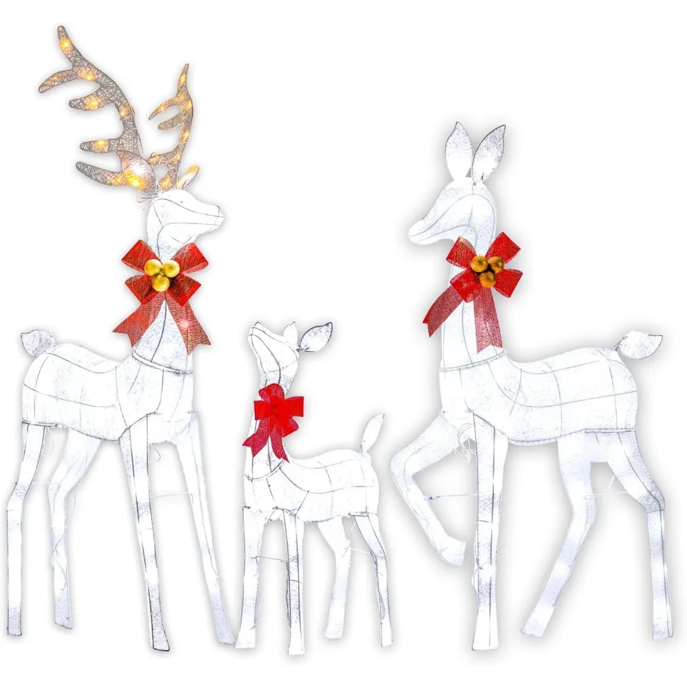 Festive Charm Lighting: Charming LED Lighting Christmas Deer Family Set 3 Pieces, Perfect for Front Yard, Porch, Etc