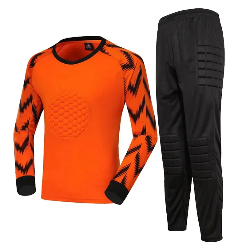 

Kids Boys Two-Piece Soccer Goalkeeper Suit Football Training Uniform Goalie Outfits Long Sleeve Protective Padded T-shirt Pants