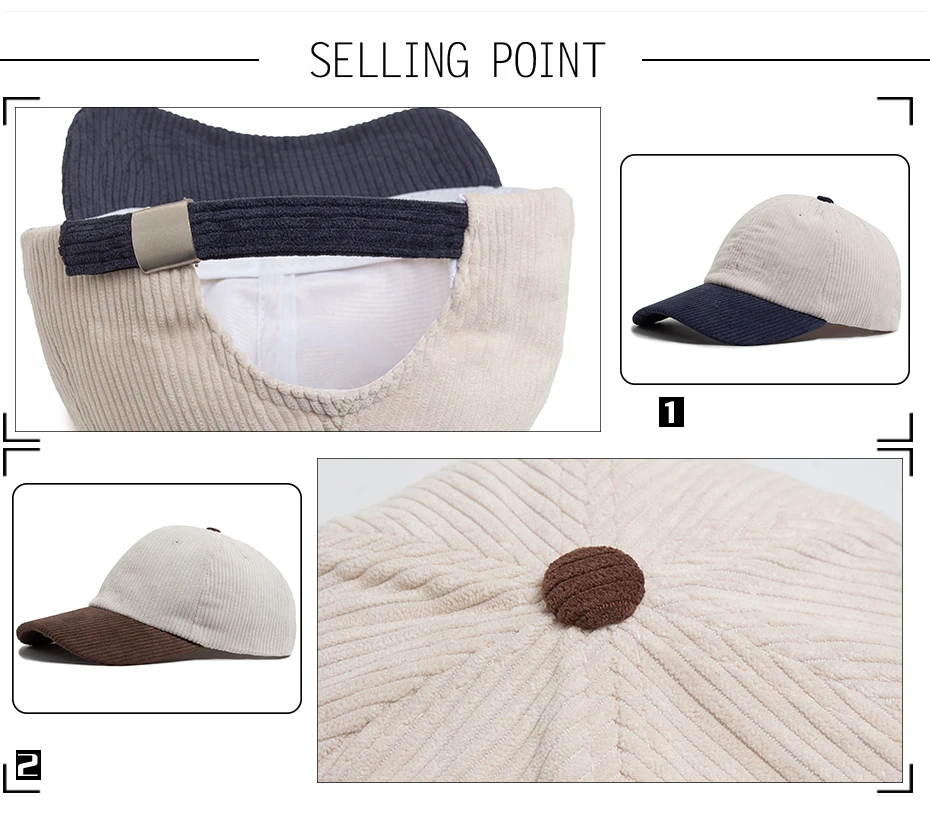 Winter Cord Weibliche Baseball Caps Herbst Casual frauen Hut Fashion Outdoor Sport Männer Kappe Zwei Farbe Passenden Hip Hop hüte – Detail 2