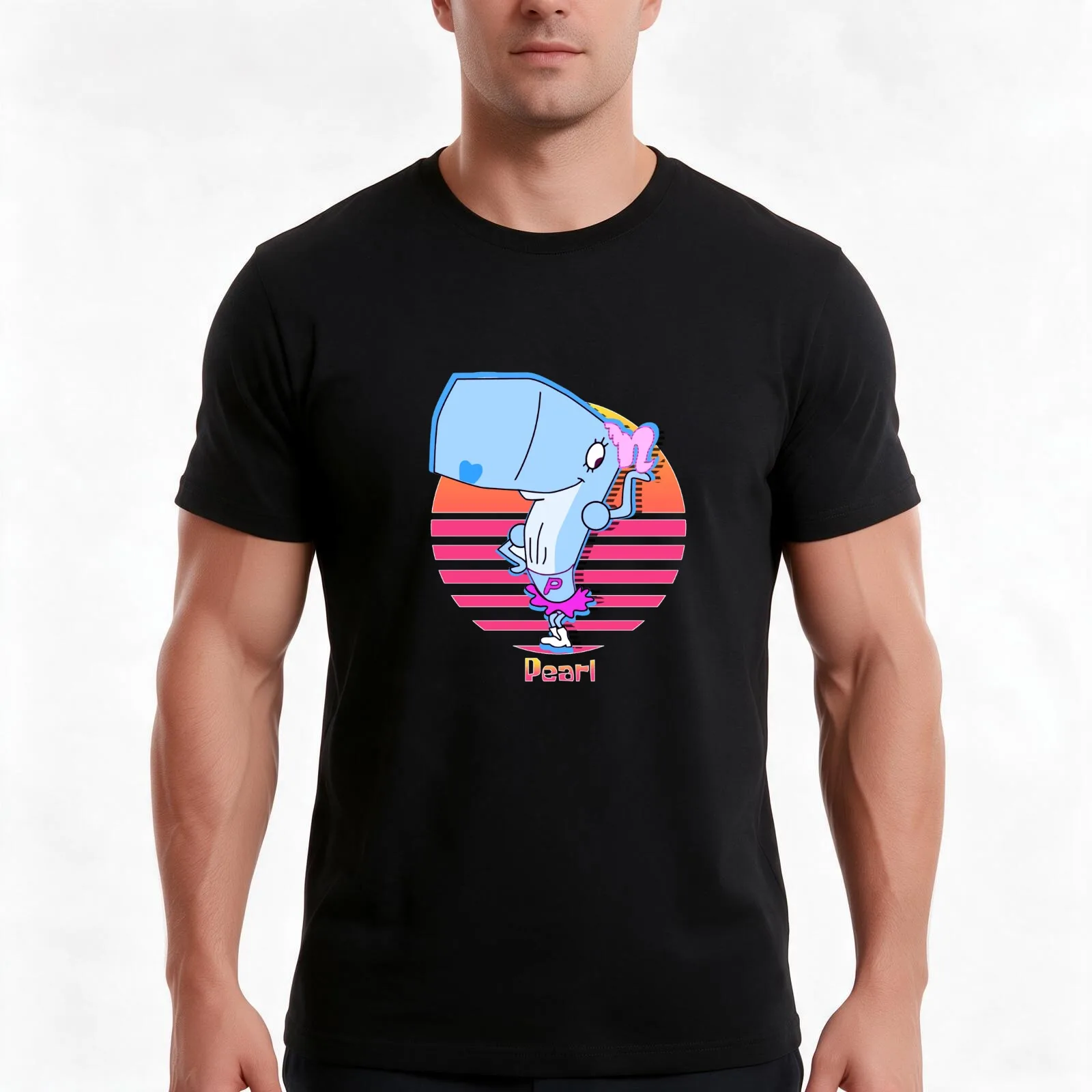 Pearl Retrowave 80s T-Shirt, Summer Casual Cotton Tee, Oversized Streetwear Tops, Vintage Graphic Print, Loose Fit Short Sleeve
