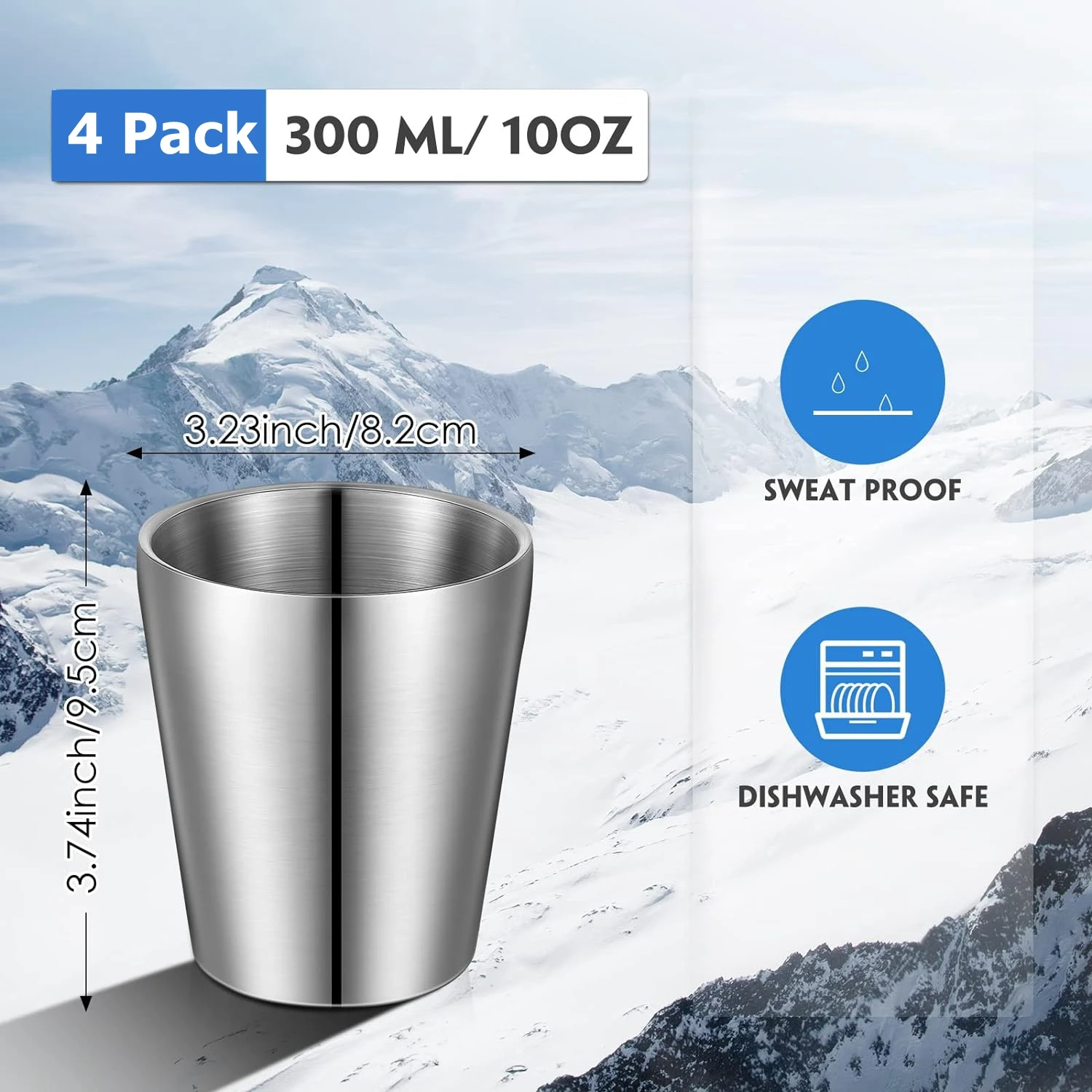 304 Stainless Steel Metal Drinking Mugs 4 PCS Coffee Cups Double Wall Stackable Reusable Outdoor Camping Cup Set Home Drink-ware