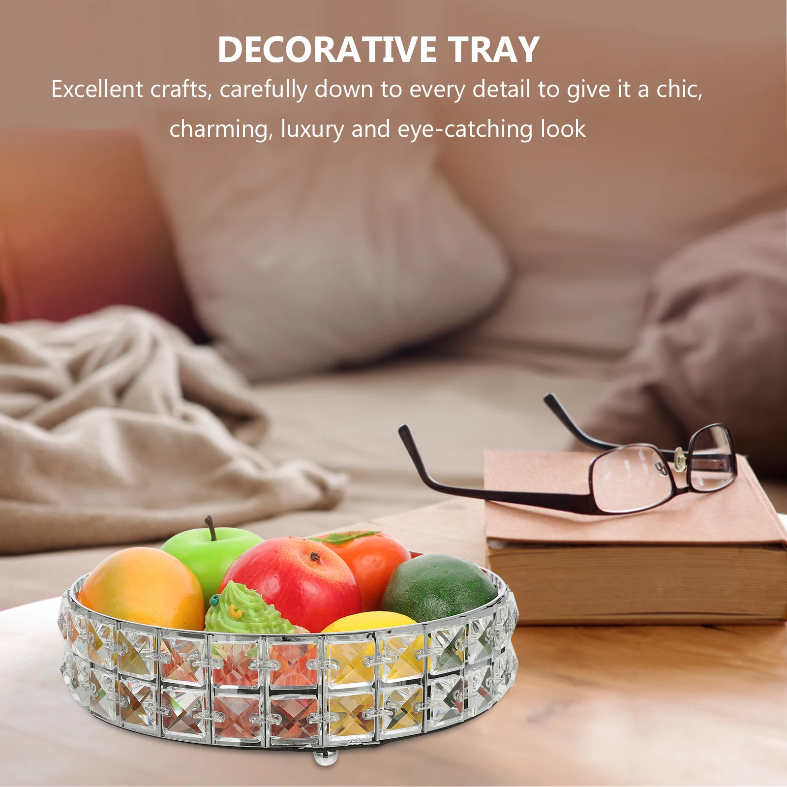 

Candy Dessert Plate Food Platter Display Tray Mirror Round Kitchen Decorative Storage Serving Tray Iron Acrylic Material Home