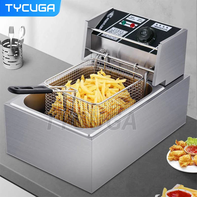 6L Commercial Electric Fryer Stainless Steel Deep Fryer French Fries Chicken Fast-Heating Snack Fried Machine 220V/110V 2500W