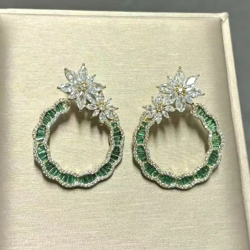 

Bilincolor модные серьги с цветком и зеленым кругом для женщин