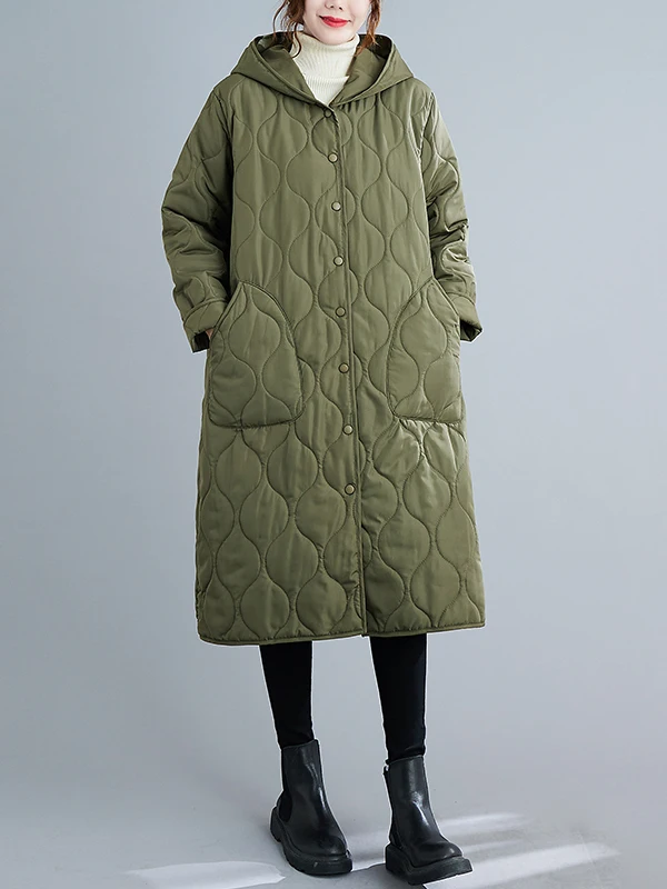 Loose Fit plus Size Cotton Jacket Women's Autumn Winter Hooded Mid-Length Korean Style Fashion plus Size Cotton Coat Outerwear