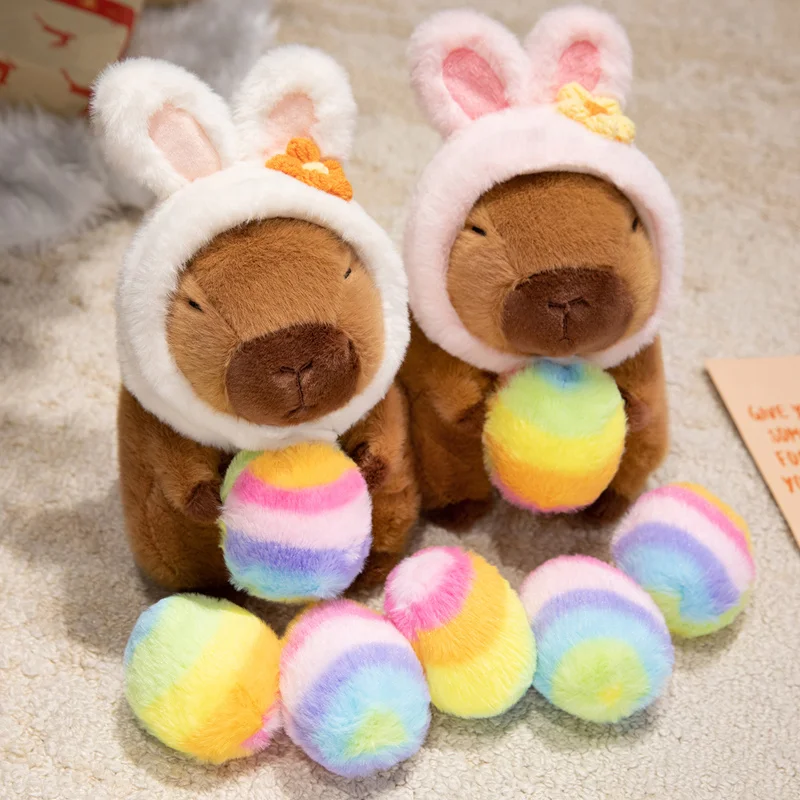 

Cute Capybara Plush with Bunny Ear Hat and Easter Egg, Easter Basket Stuffers for Capybara Fans and Collector