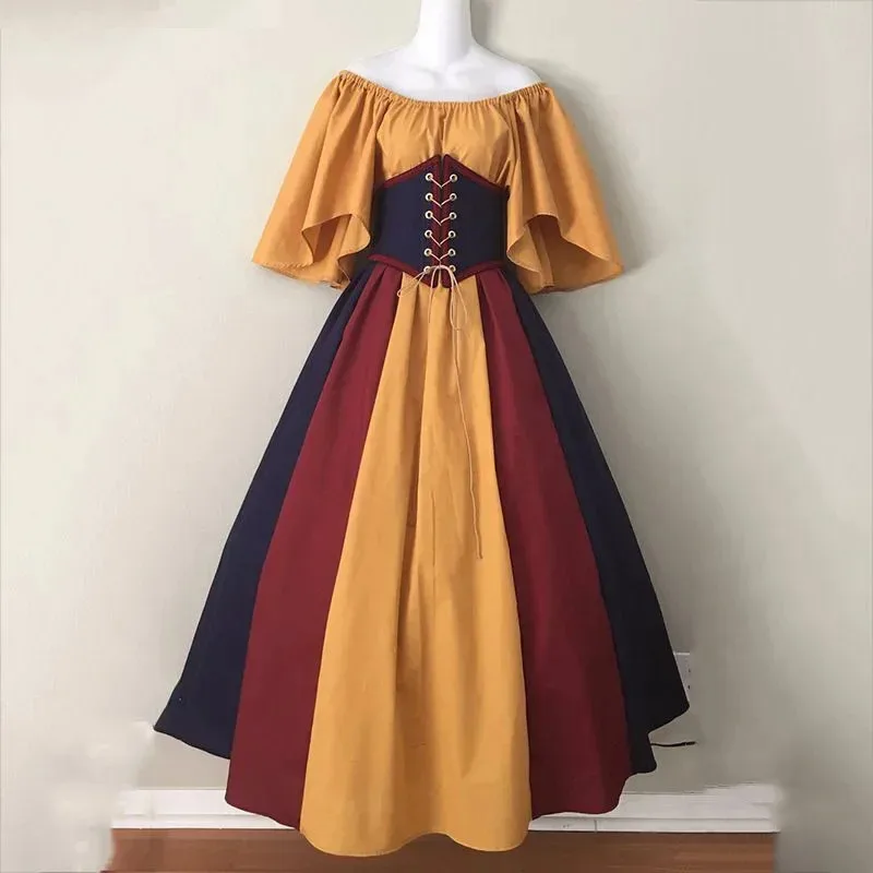 Vestido largo ajustado con corsé Medieval Vintage para mujer, disfraz gótico de Cosplay, vestido de fiesta de Carnaval y Halloween para mujer