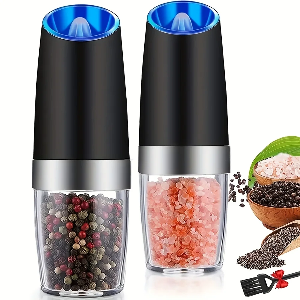 Pepper grinder, household sea salt grinder, electric adjustable spice grinder, reusable pepper crusher, kitchen gadget, adjustable coarseness, battery-powered LED light, one-handed automatic operation, suitable for any occasion! (Product does not come with batteries)