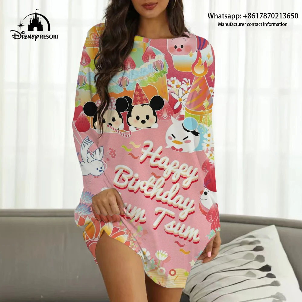 2022 New Disney Brand Mickey and Minnie Anime Print Christmas Fall Ladies Sexy Party Club Dress Women Boho Homewear