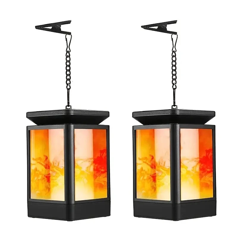 1/2Pcs Packs 99LEDs Hanging Solar Flame Lantern with Optional USB Charging,Camping Solar Table Light with 3 Lighting Modes