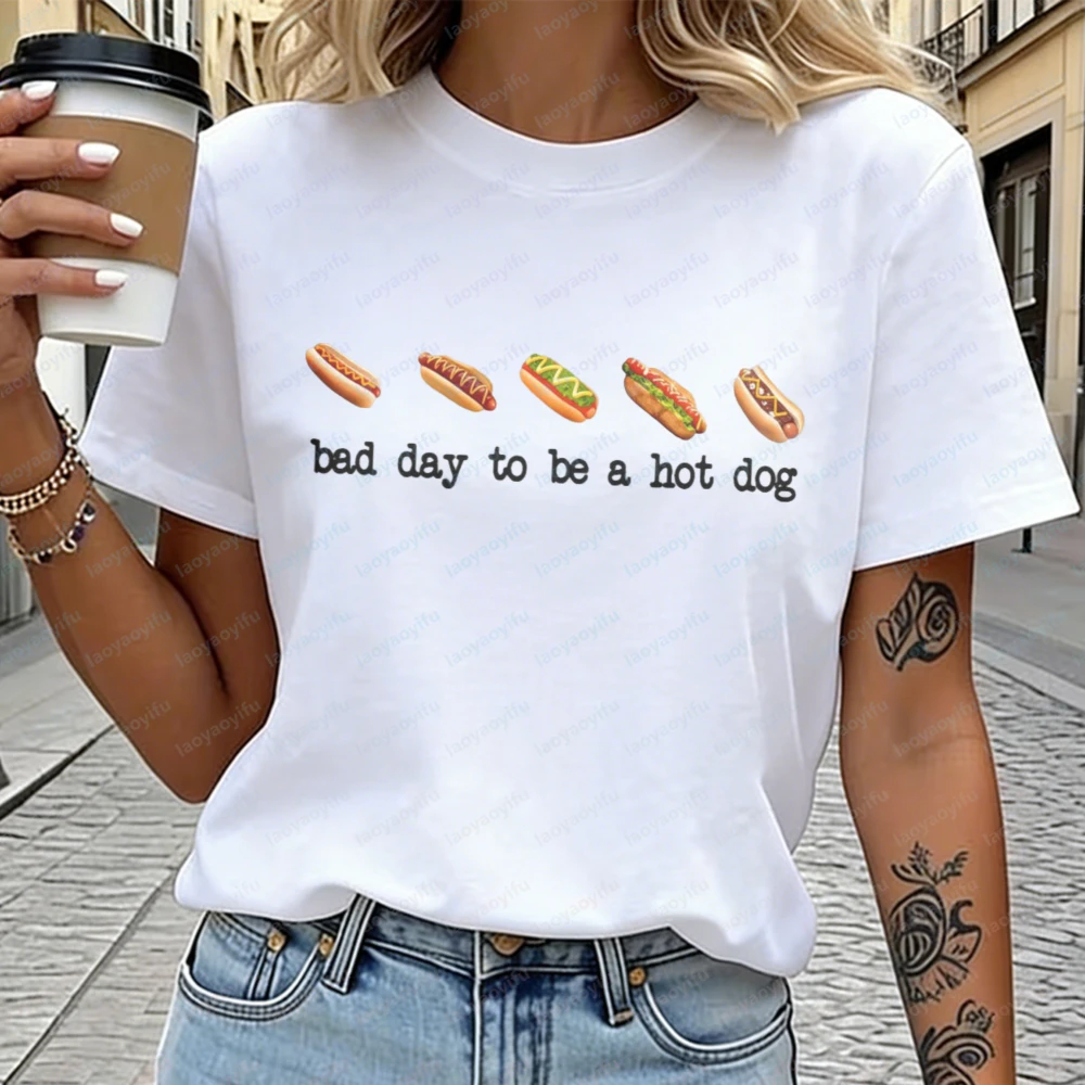 

Funny Street Food T-Shirt Bad Day To Be A Hot Dog Design Tops Foodie Heritage Cotton Tee Summer Humor Fashion Women Clothes