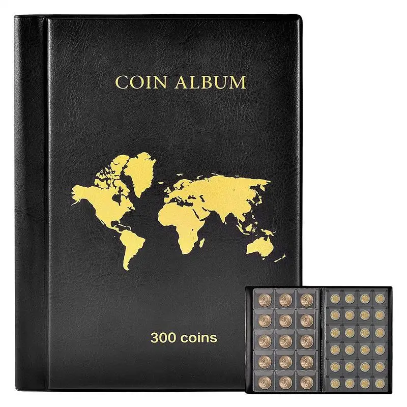 Portable Coin Collection Set 300 Panels Pvc Transparent Loose-leaf Philatelic Book Album with Zipper Protection Coin Collections