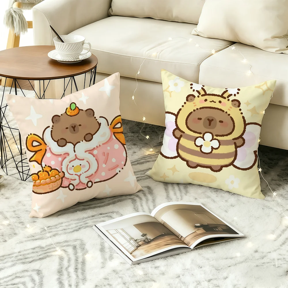 Cartoon Cute Capybara Pillow Case Square Bedroom Headboard Sofa Living Room Backrest Cushion Nap Pillow 4