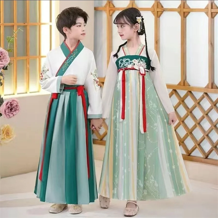 Hanfu Boys Girl Traditional Chinese Dress School Clothes Style Ancient Children's Performance Students Red Modern Hanfu Kids