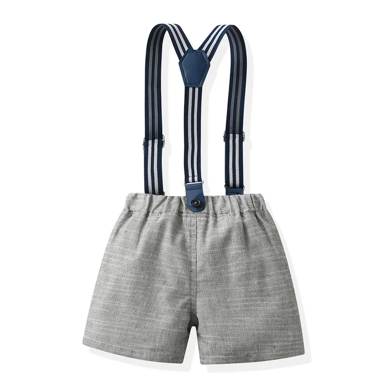 Top and Top-Ensemble de vêtements de gentleman pour enfants, chemises à nœud papillon à manches courtes et shorts à bretelles, olympiques pour