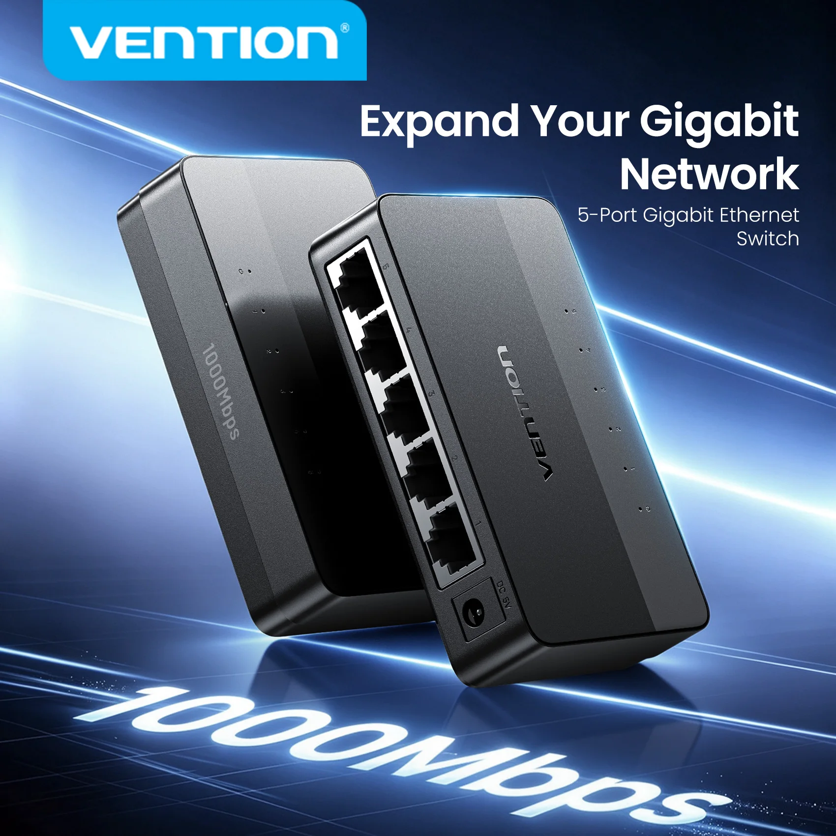 Vention 1000Mbps Gigabit Network Switch Mini Expansion 5Ports RJ45 Ethernet Switch Splitter Adapter for Router Lan Hub Plug Play